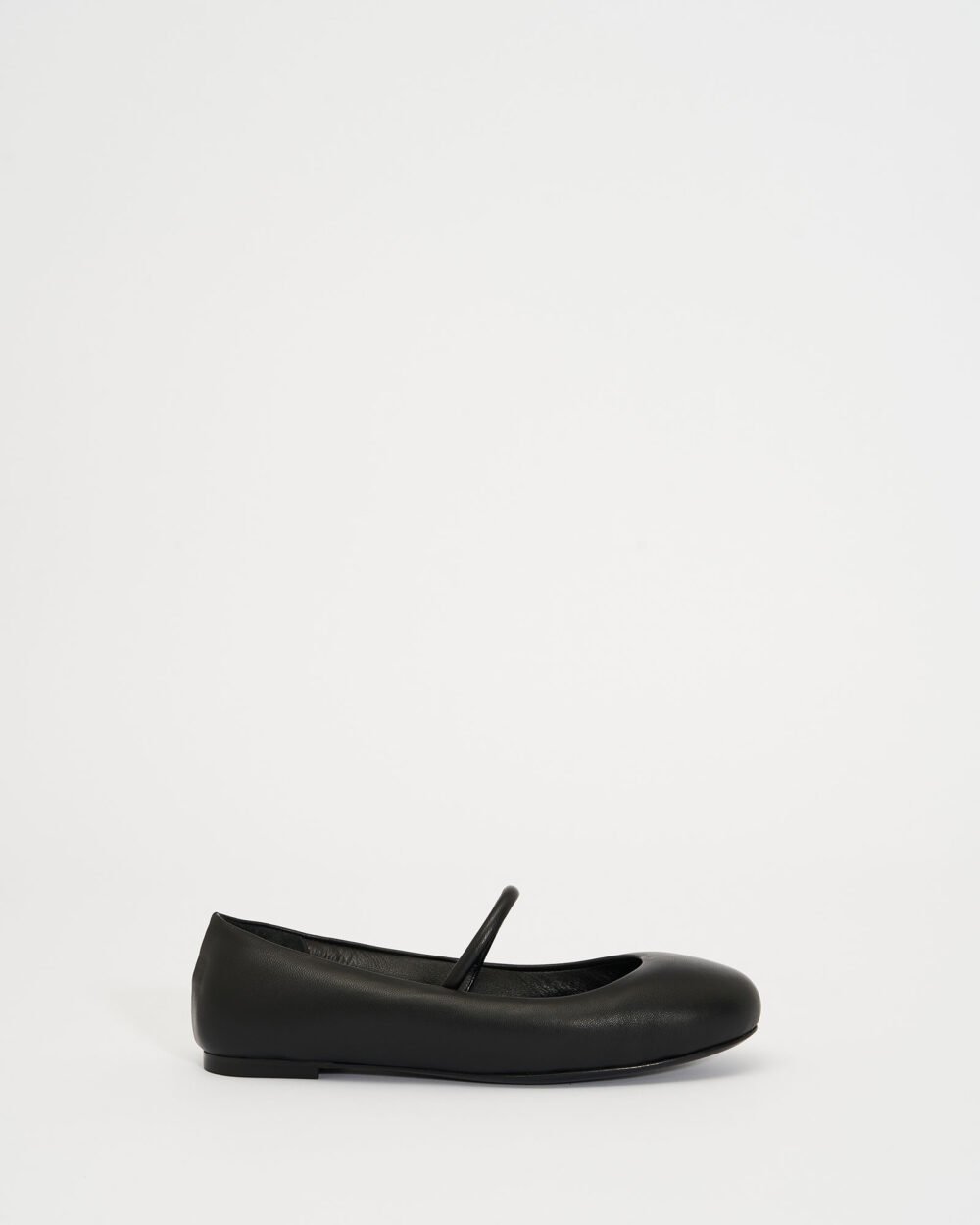Bone Black Puffy Leather Ballerina